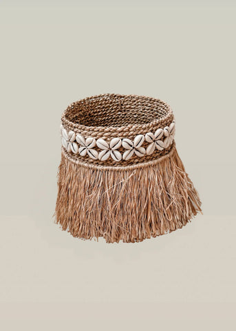 Handgemaakte Decoratieve Mand met Schelpen en Raffia